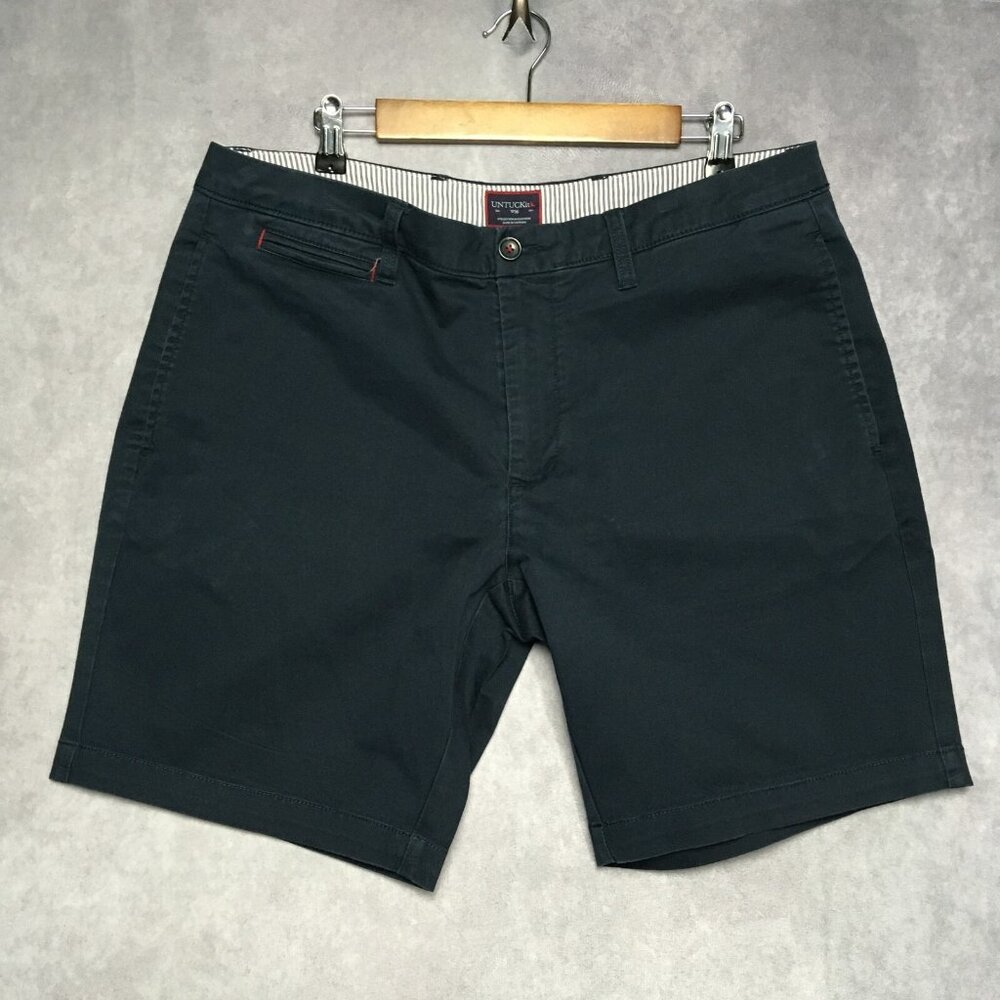 Untuckit Mens Chino Shorts size 36 Navy Blue‎ Flat Front Pockets Cotton Stretch